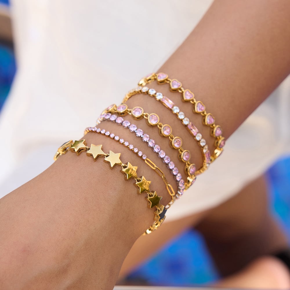 1 Piece Sweet Heart Stainless Steel Gold Color Women's Chain Bracelets h5Picture5