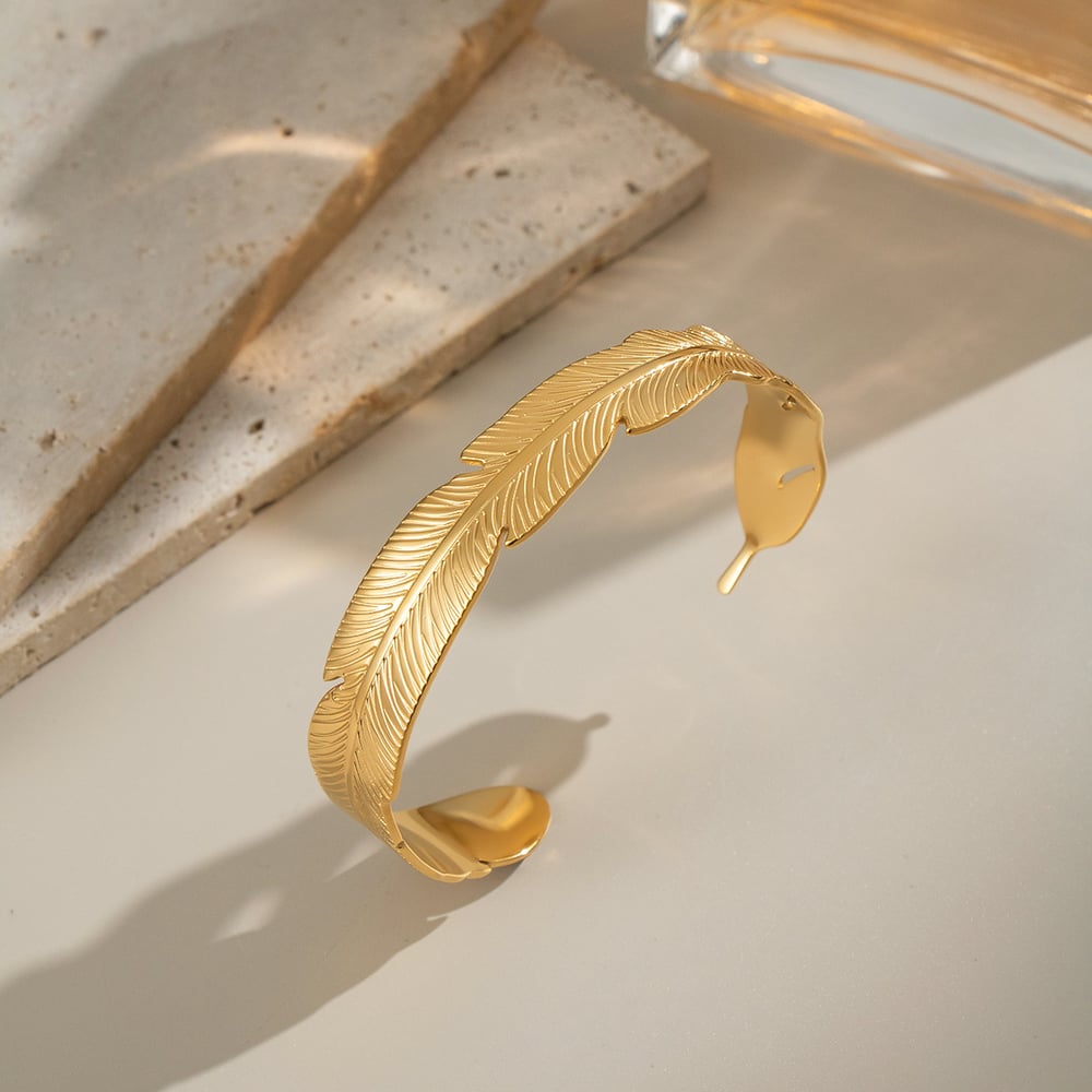 1 Piece Leaf Shape Stainless Steel Gold Color Cuff Bracelet h5Picture2