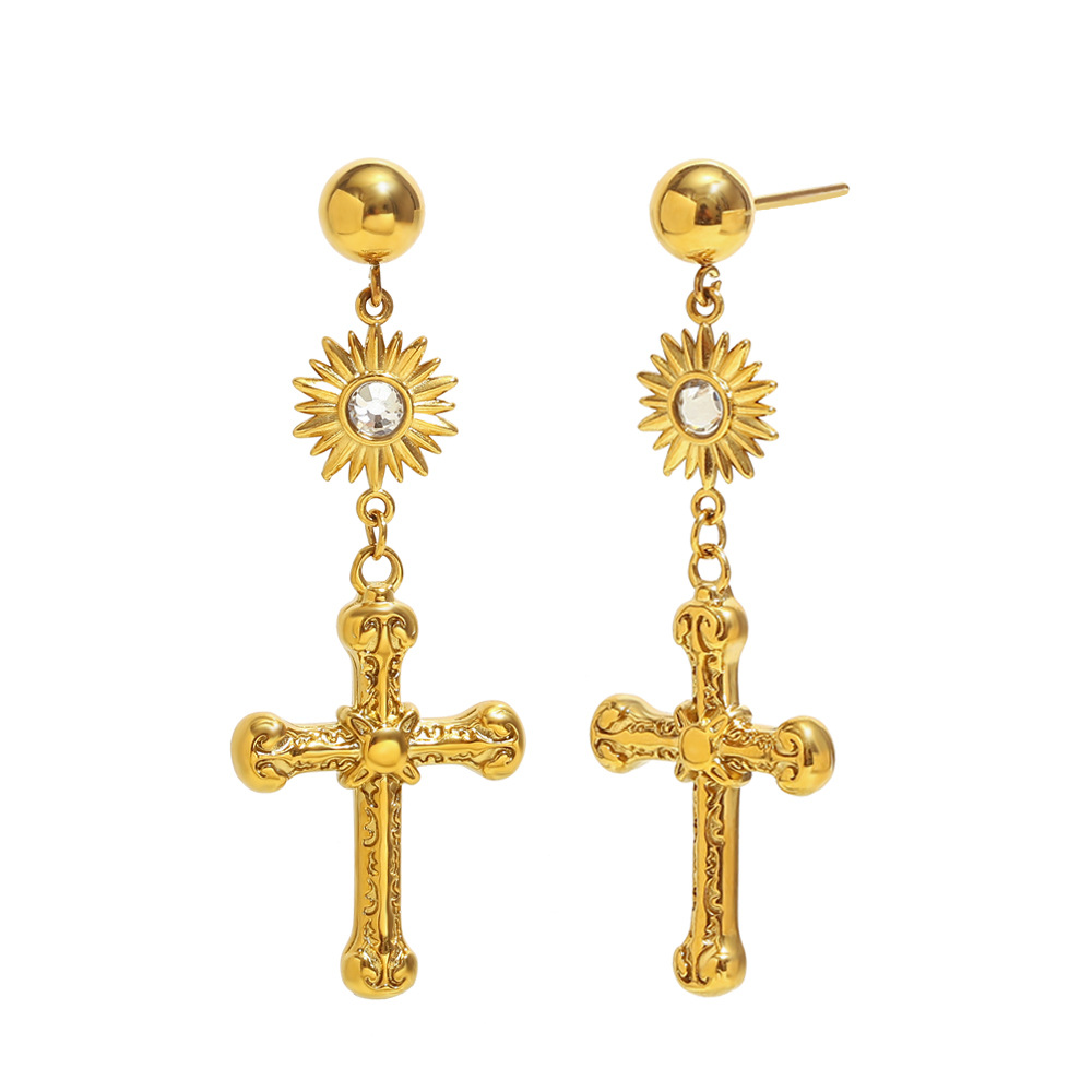 1 par de pendientes colgantes de acero inoxidable con forma de cruz clásica de serie simple para mujer