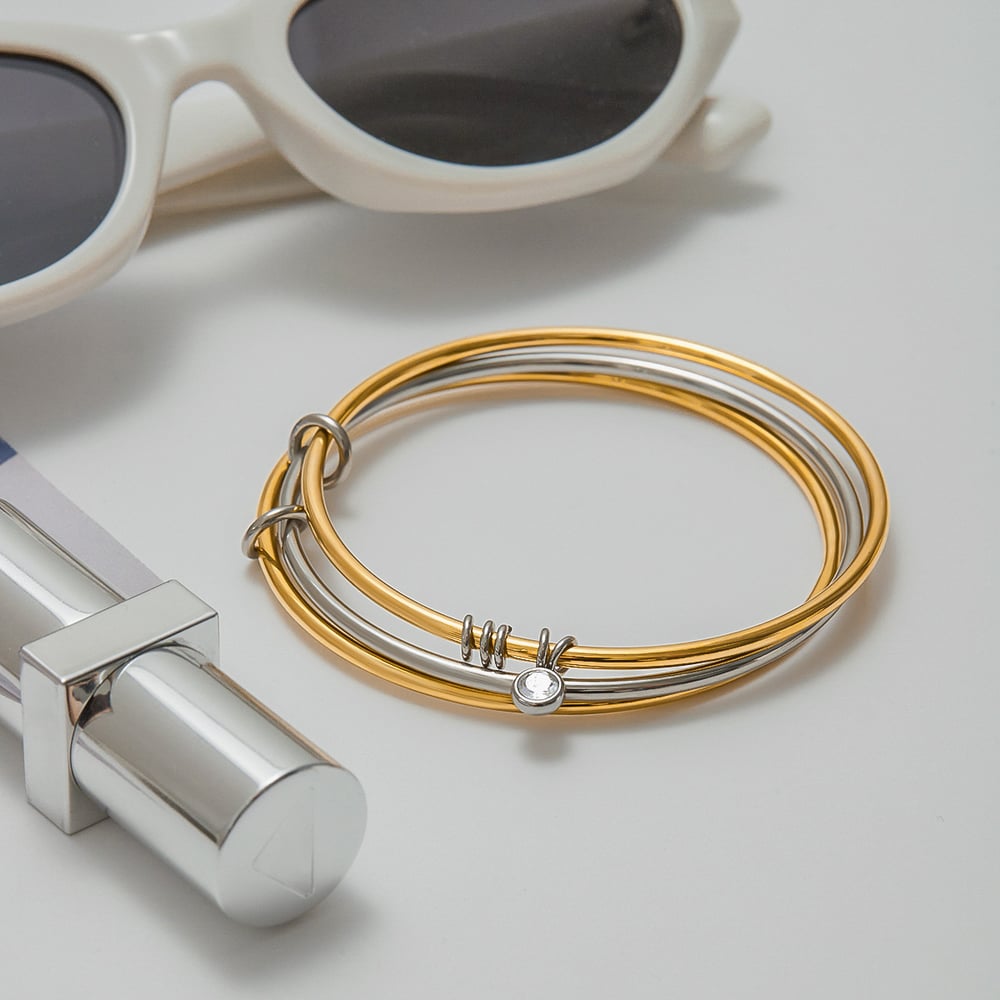 1 Piece Simple Three Layer Circle Stainless Steel Gold Color Women's Bangles Picture3