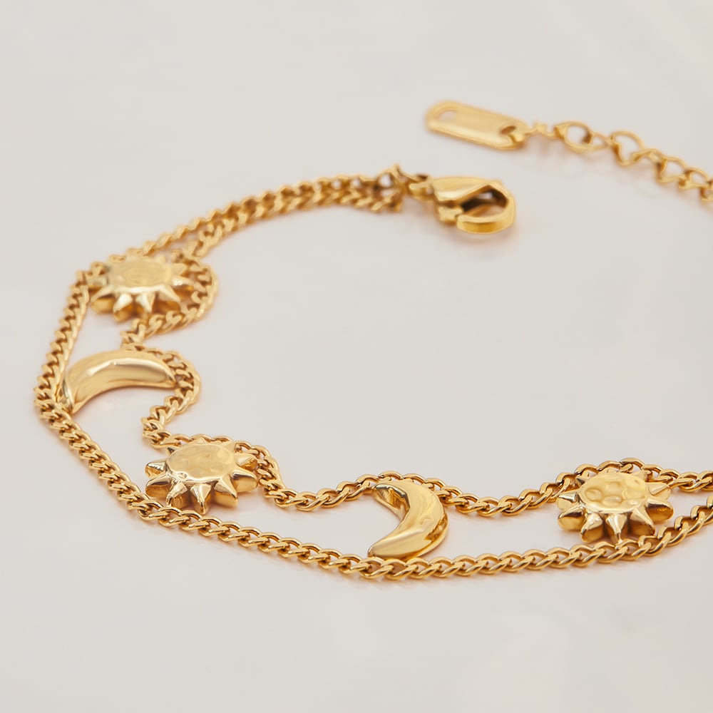 1 Piece Luxurious Series Retro Sun&Moon Stainless Steel Gold Color Women's Chain Bracelets h5Picture4