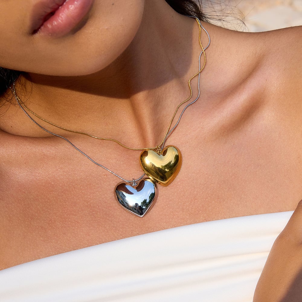 1 Piece Classic Big Heart Stainless Steel Gold Color Women's Pendant Necklaces h5Picture4