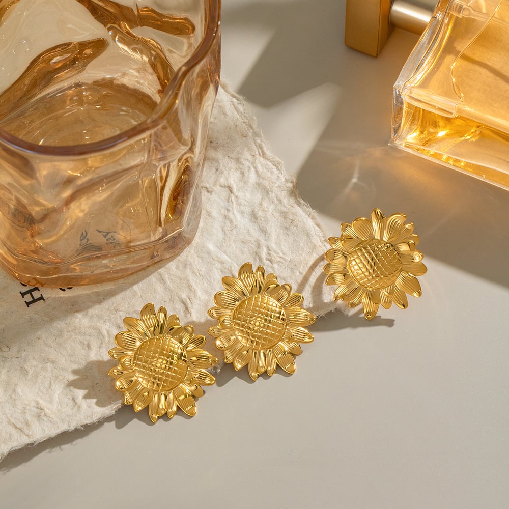 Sunflower Stainless Steel Gold Color Earring Set h5Picture3