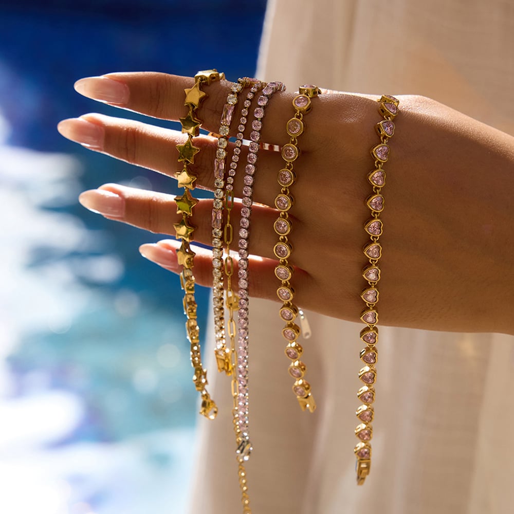 1 Piece Sweet Heart Stainless Steel Gold Color Women's Chain Bracelets h5Picture4