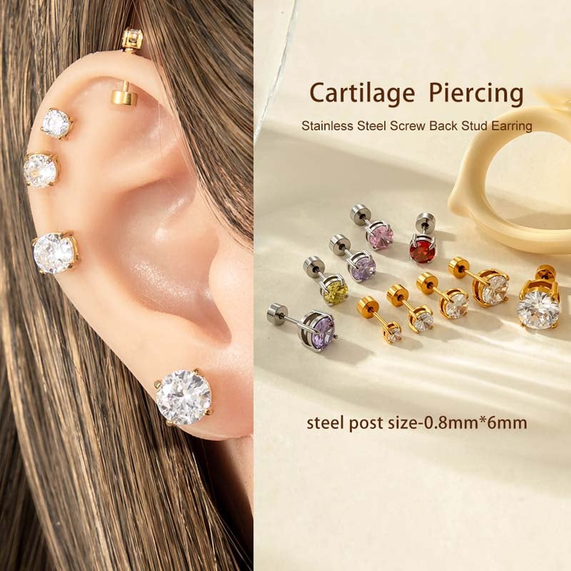 1 Piece Daily Annular Stainless Steel Gold Color Zircon Women's Piercings Earrings h5Picture5