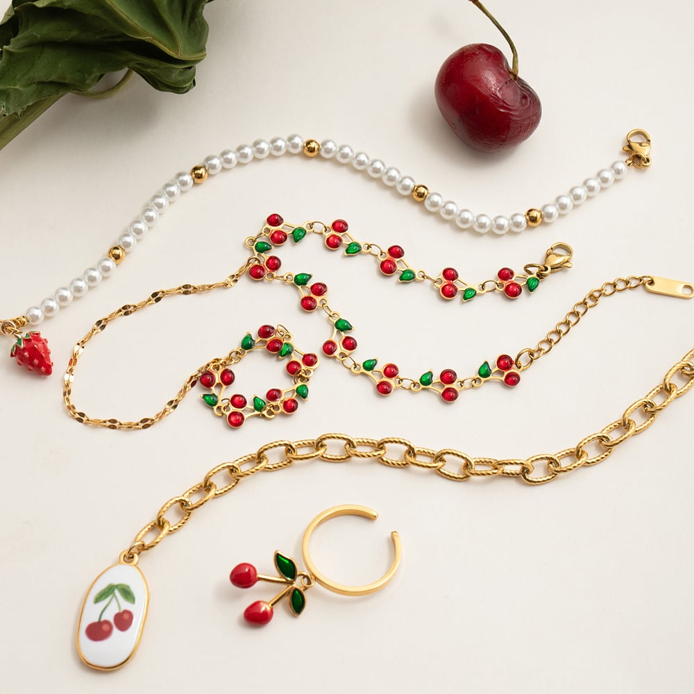 1 bracelet à breloques pour femme en acier inoxydable couleur or, motif fruits mignons et vifs h5Image8