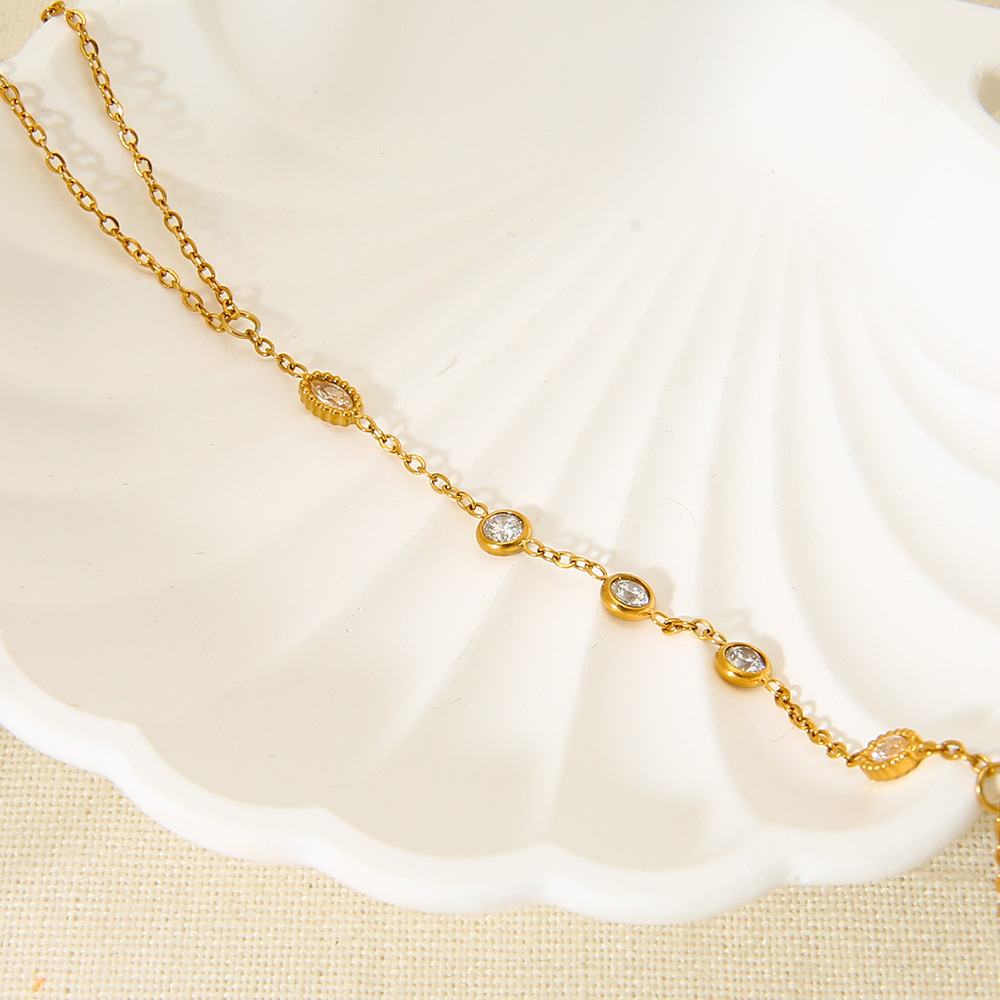 1 Piece Stainless Steel Gold Color Zircon Finger-connected Bracelet h5Picture4