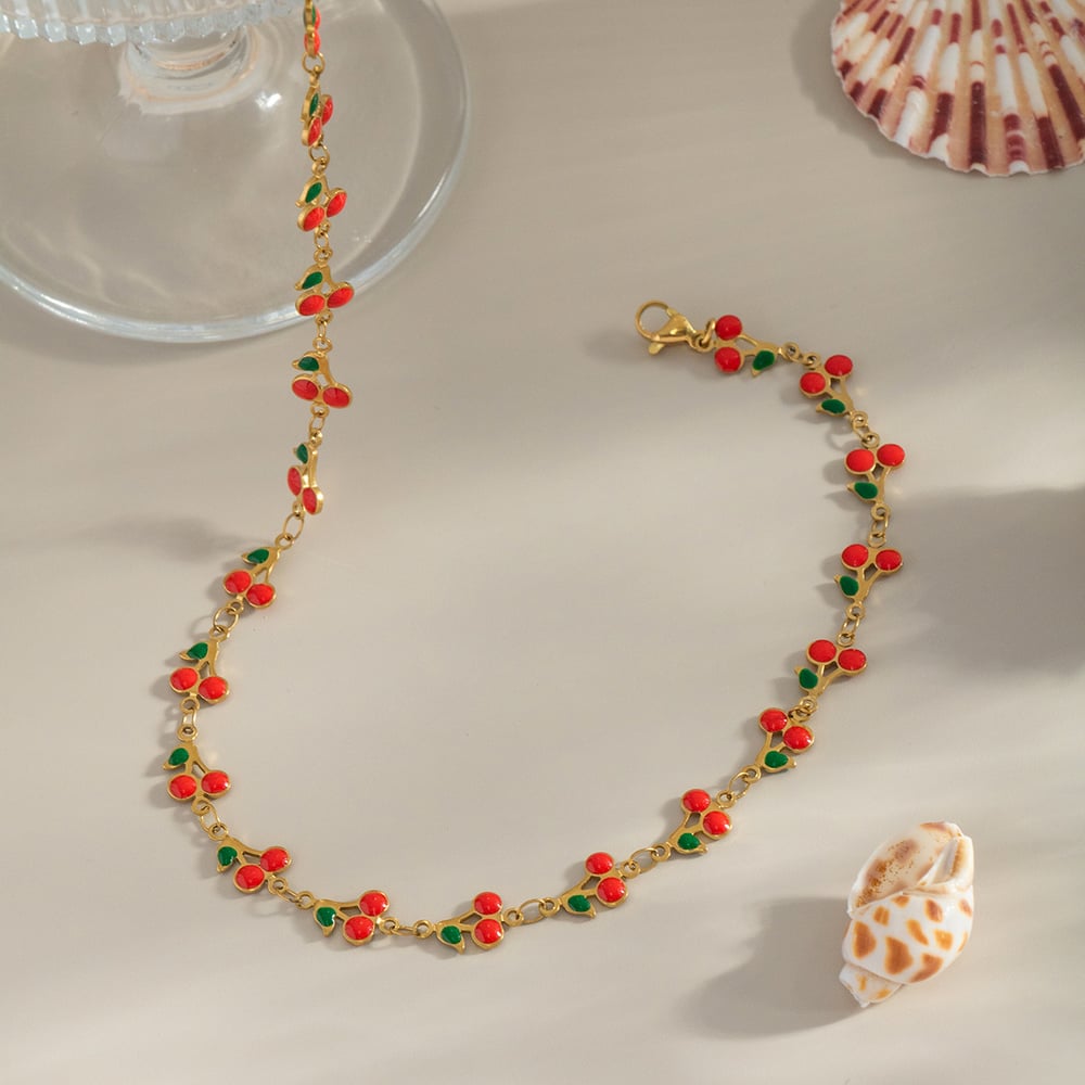 1 Piece Sweet Cherry Stainless Steel Gold Color Chain Necklaces h5Picture3