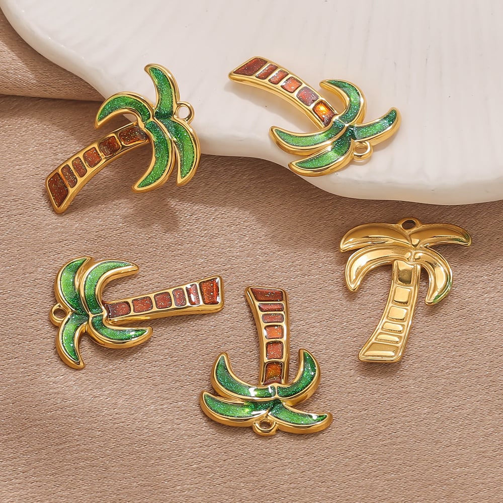 1 colgante de palma de coco de acero inoxidable color dorado para mujer Imagen3