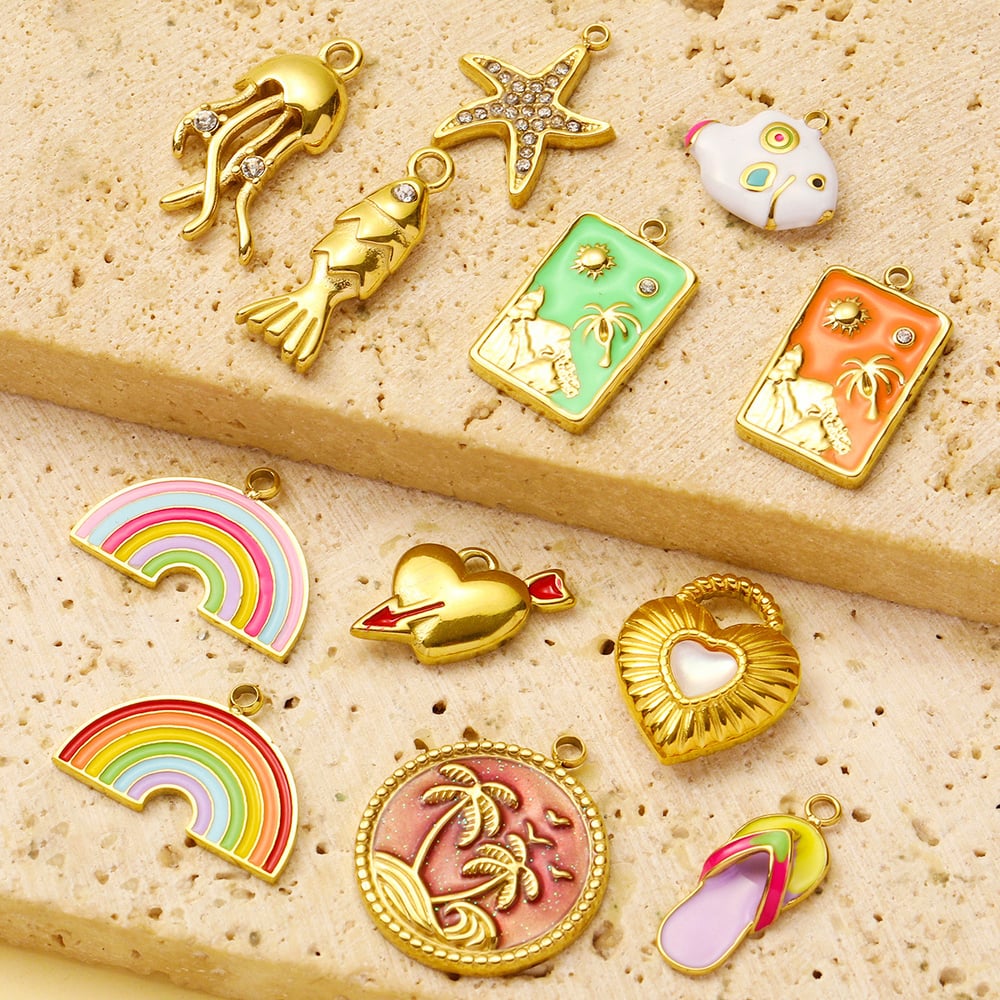 1 Piece DIY Coconut Palm Stainless Steel Gold Color Women's Pendants Picture4