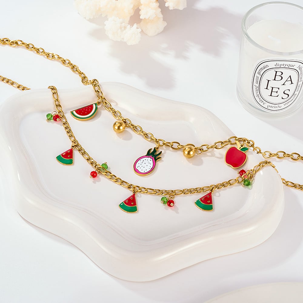 1 pezzo di collana con ciondolo da donna in acciaio inossidabile color oro con frutti policromi h5Immagine5