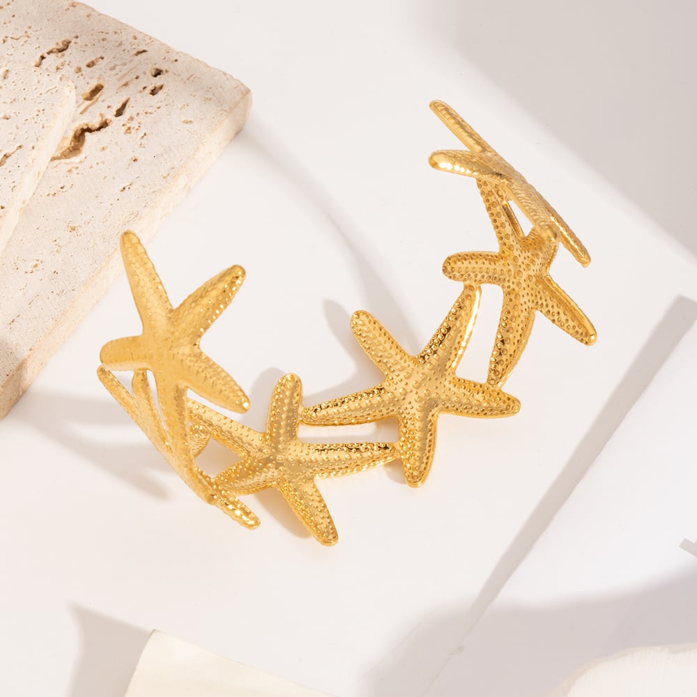 1 Piece Starfish Stainless Steel Gold Color Bangles h5Picture3