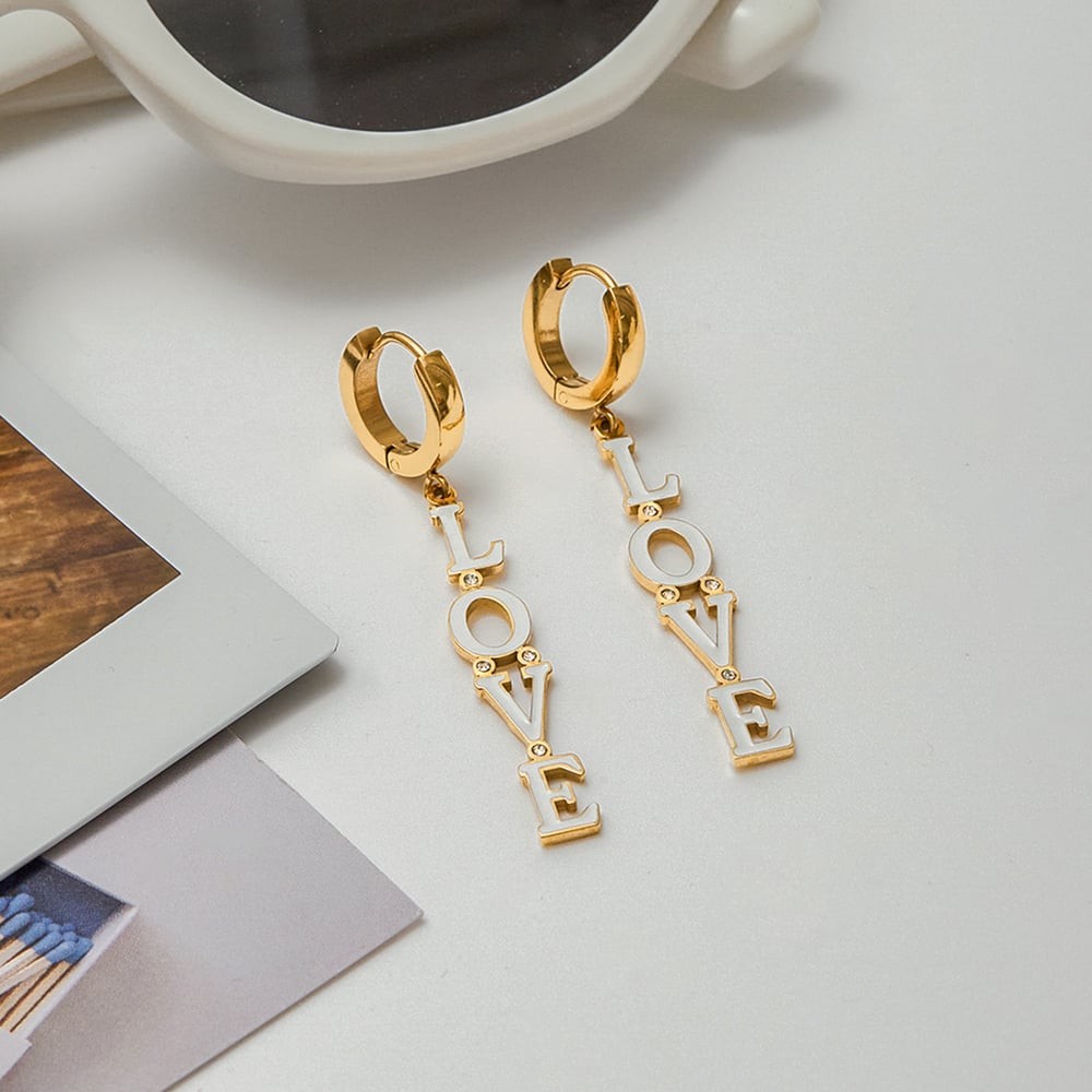1 Pair Romantic Series Sweet LOVE Letter Stainless Steel Gold Color Women's Drop Earrings h5Picture5