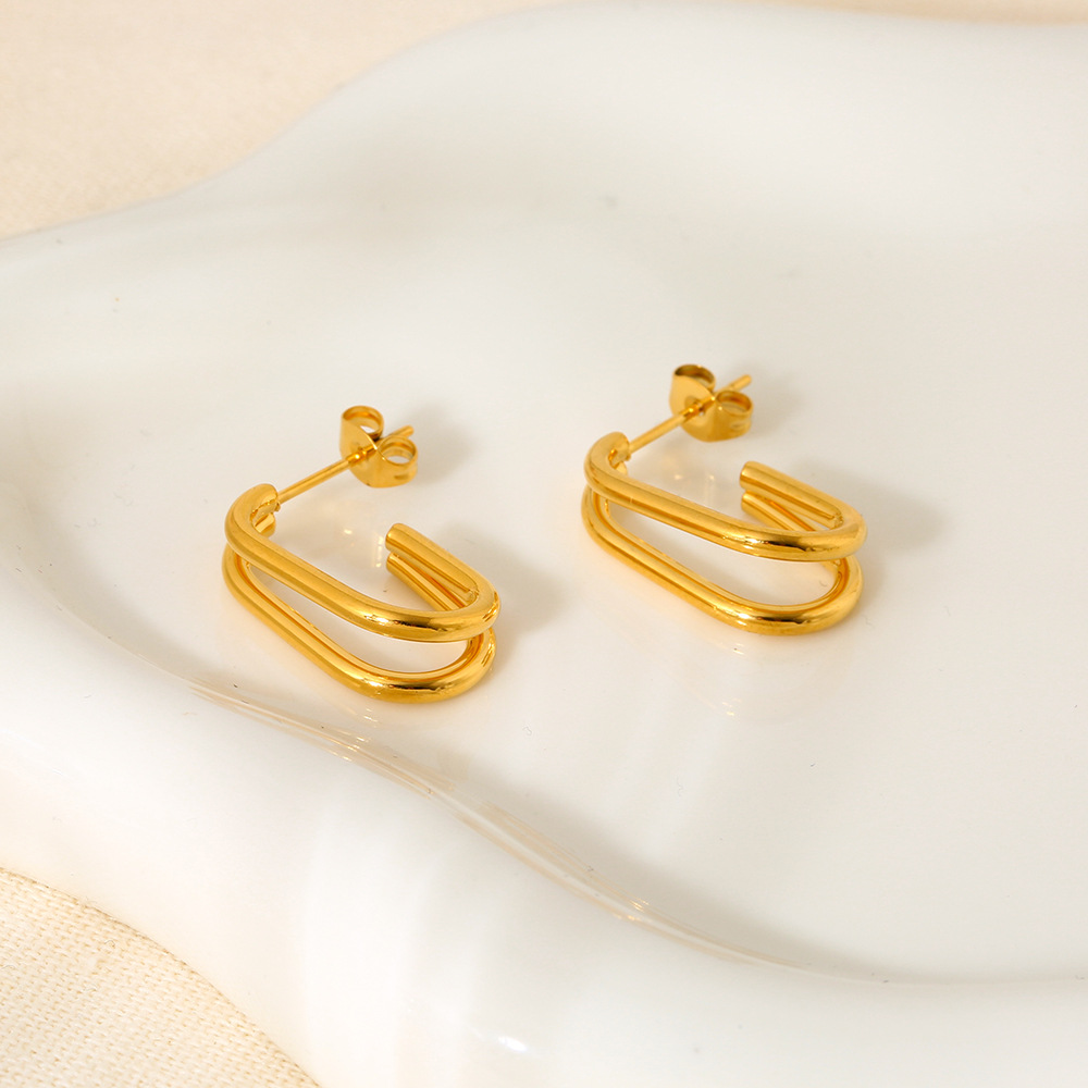 Daily Geometric Stainless Steel Gold Color Women's Stud Earrings h5Picture3