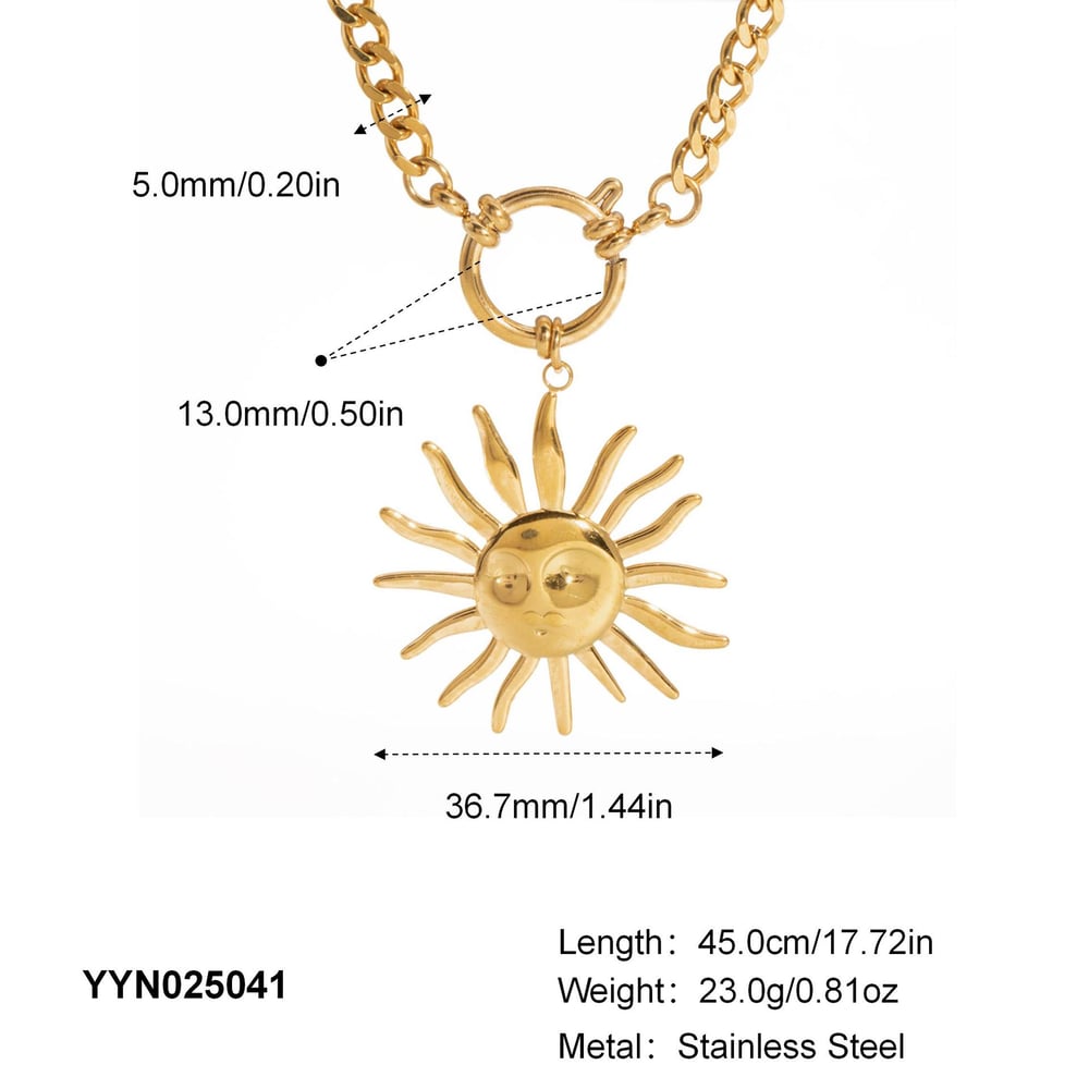 1 Piece Retro Gold Color Sun Pendant Necklaces