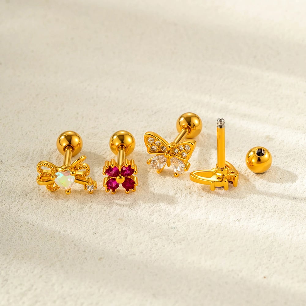 1 Piece Polychrome Butterfly Titanium Steel Zircon Women's Stud Earrings Picture3