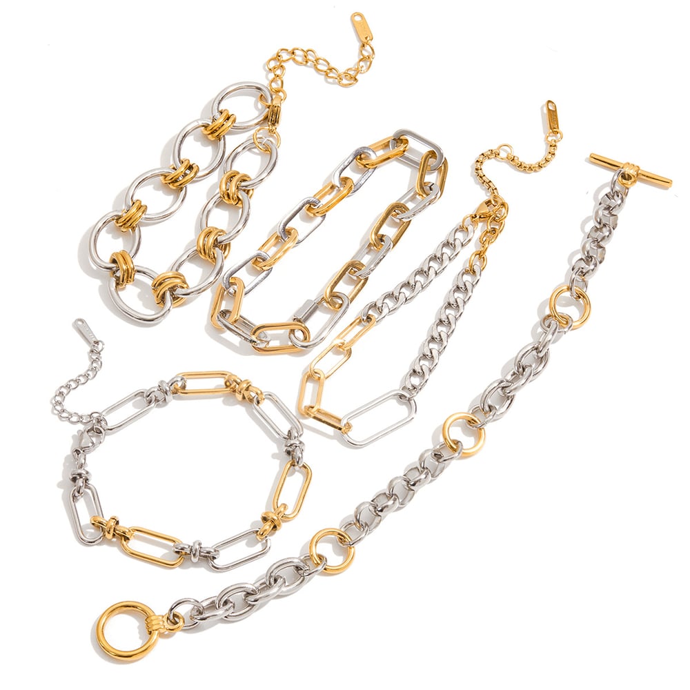 1 Piece Simple Patchwork Stainless Steel Gold Color Women's Chain Bracelets h5Picture7