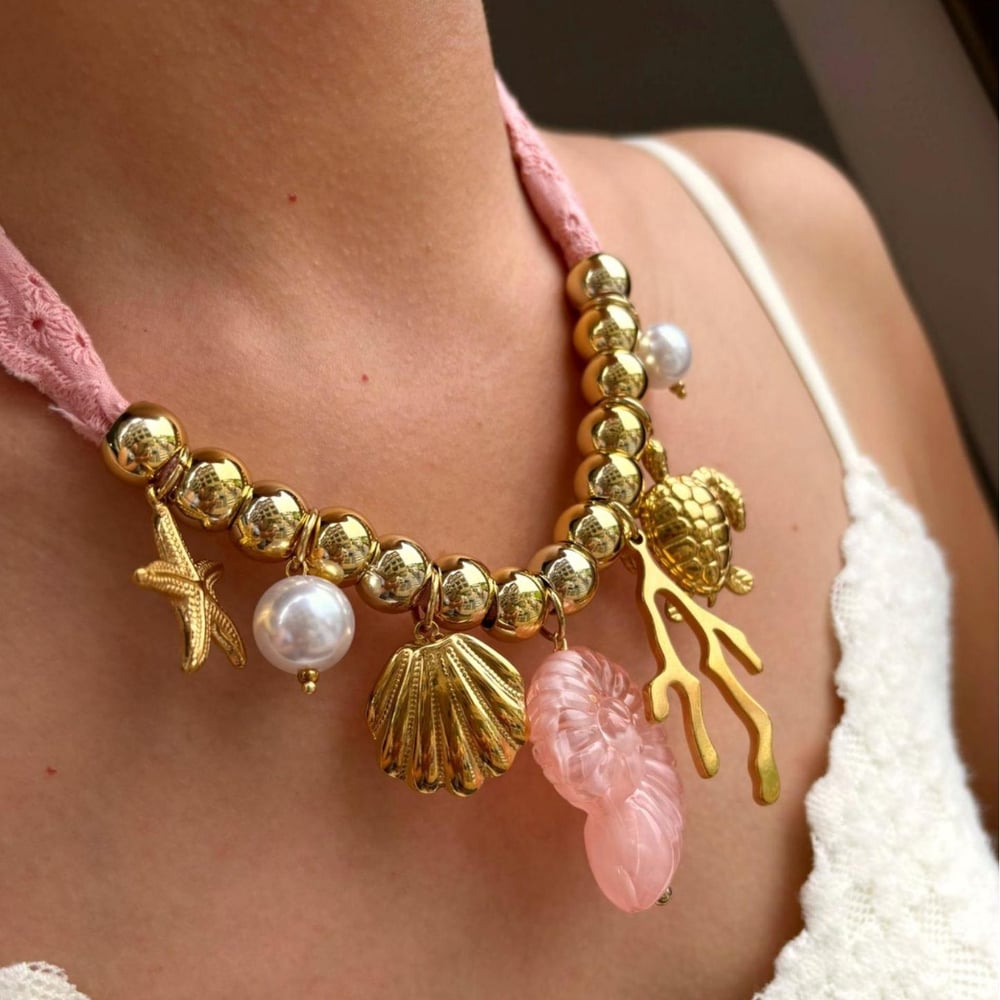 1 Stück Oceanic Edelstahl-Halskette mit goldfarbenem Anhänger Bild2