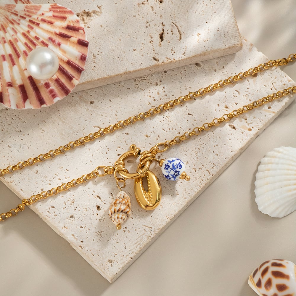 1 Piece Shell Charm Stainless Steel Gold Color Pendant Necklace h5Picture3