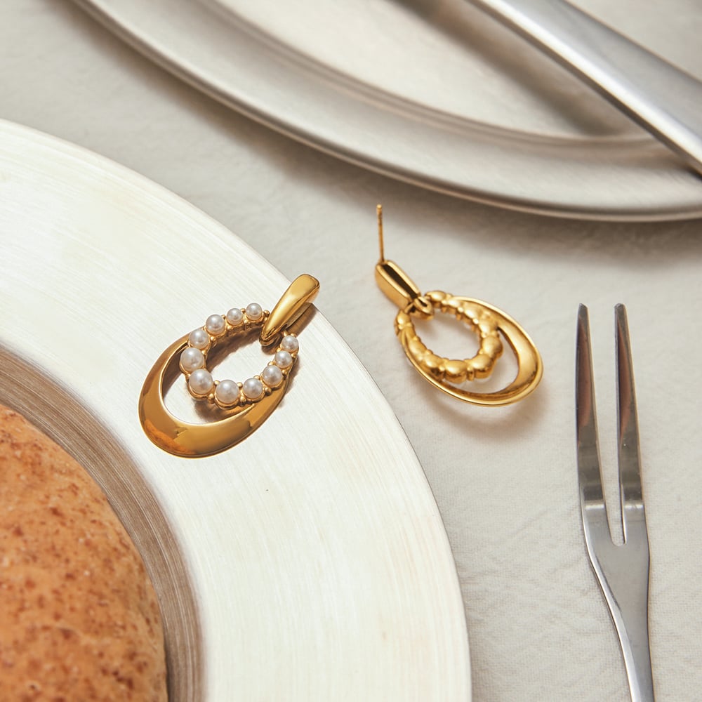 1 Pair Classic Series Retro Droplet Stainless Steel Gold Color Women's Drop Earrings h5Picture7