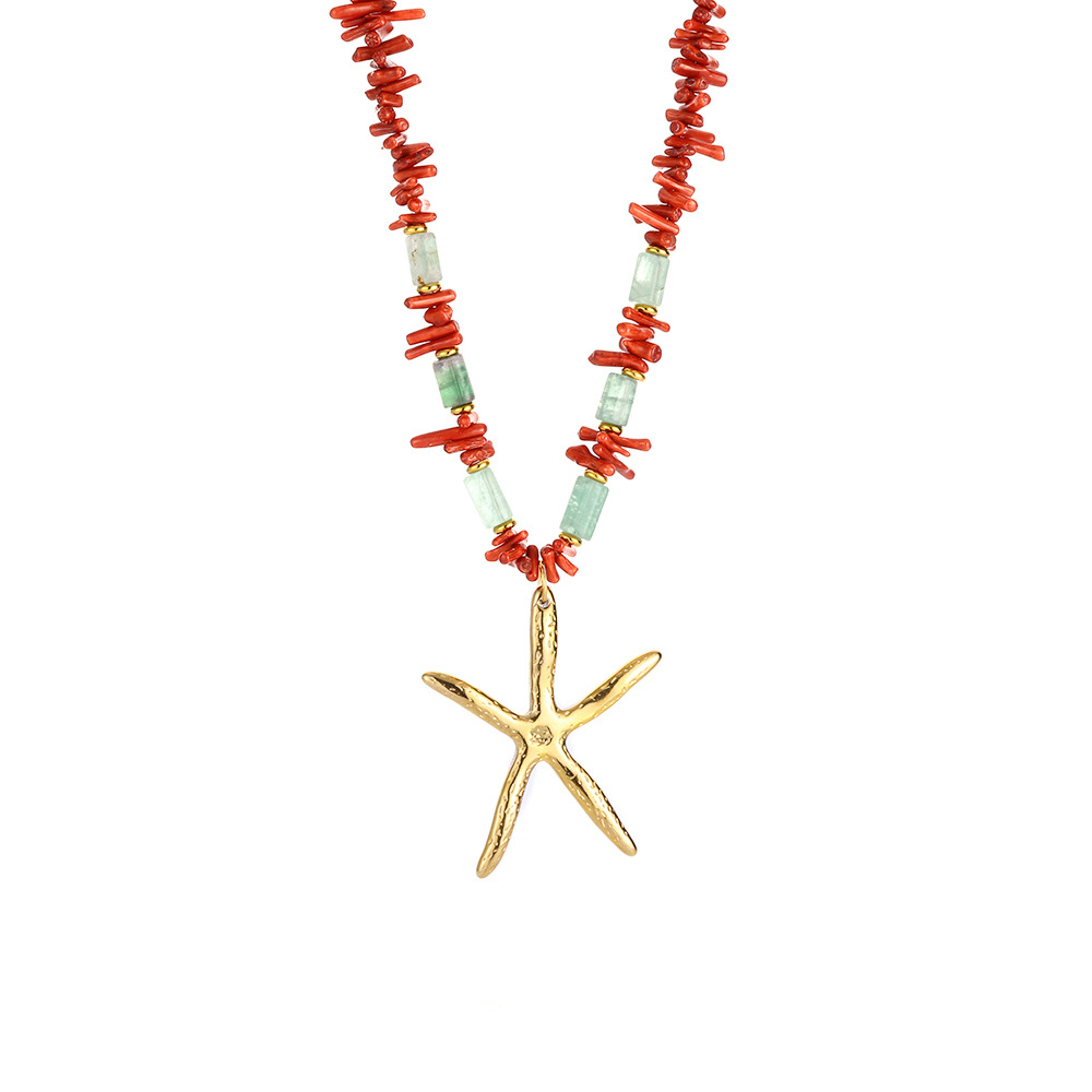 1 Piece Star Stainless Steel Gold Color Natural Stone Women's Pendant Necklaces