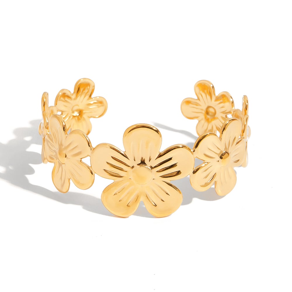 1 Piece Personality Flower Stainless Steel Gold Color Women's Bangles