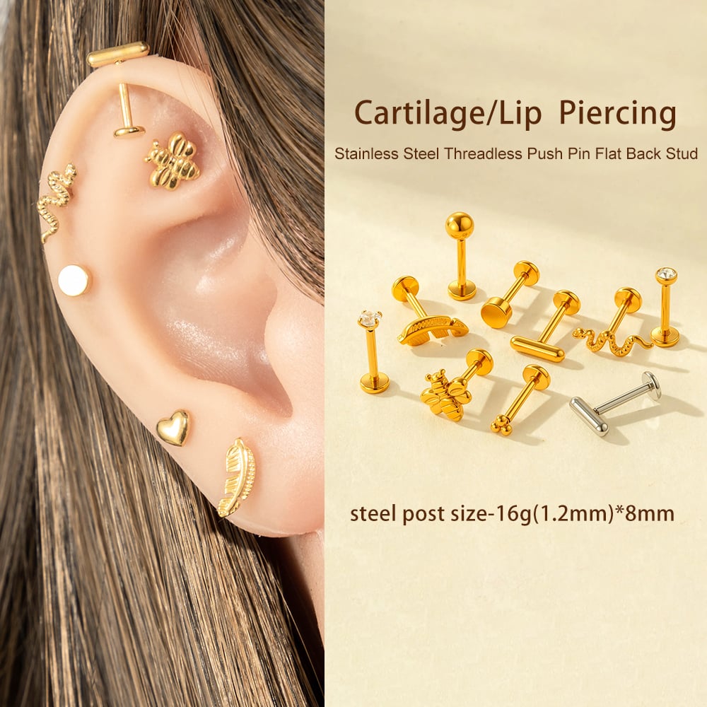 1 Piece Simple Stainless Steel Gold Color Zircon Piercings Earring h5Picture4