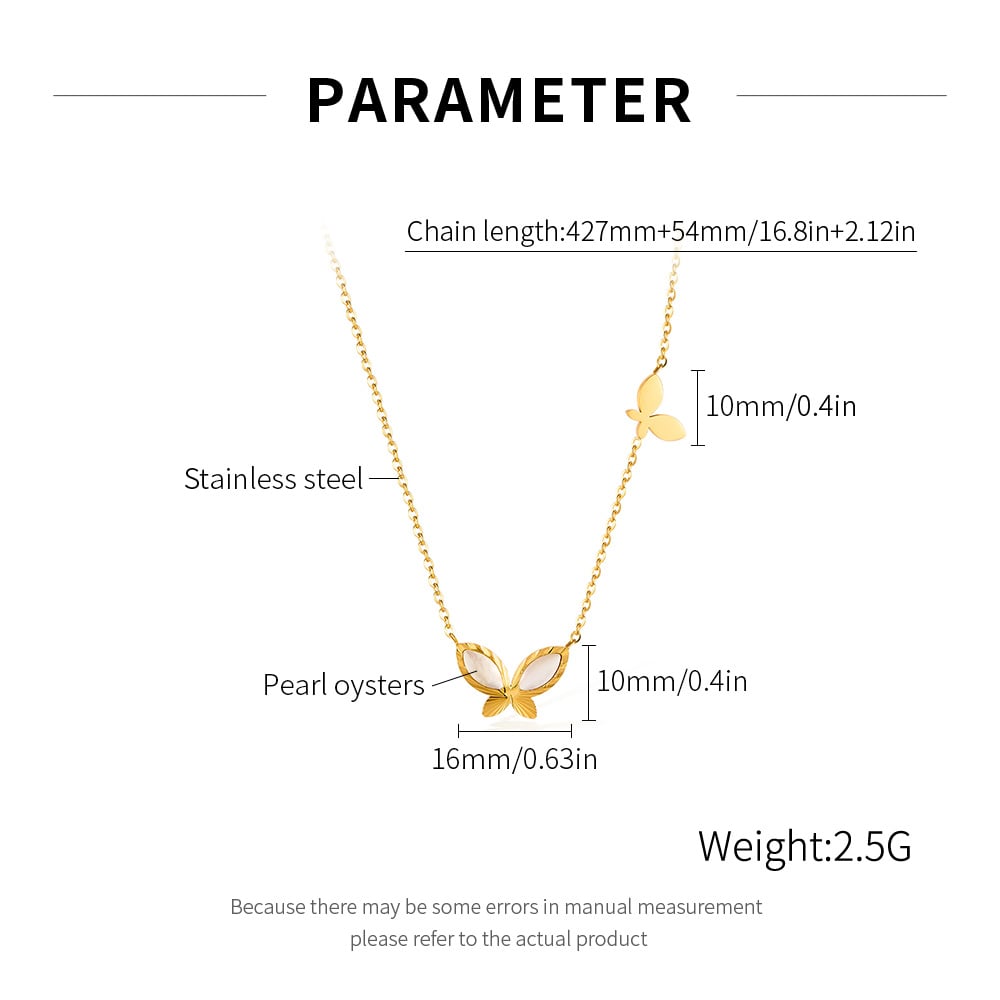 1 pezzo squisito ciondolo a forma di farfalla in acciaio inossidabile color oro da donna h5Immagine2