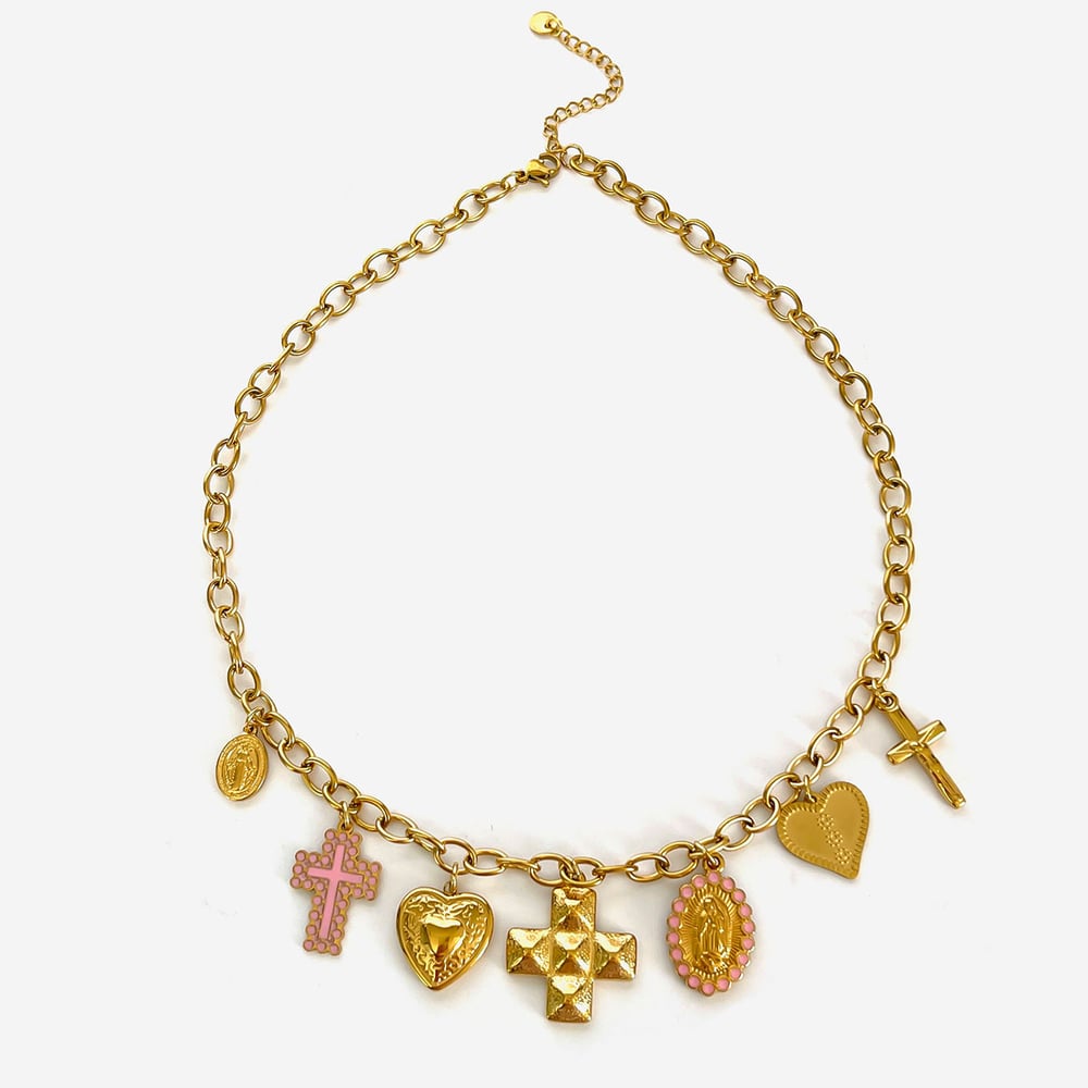 1 Stück Halskette mit Kreuzanhänger aus Edelstahl in Goldfarbe