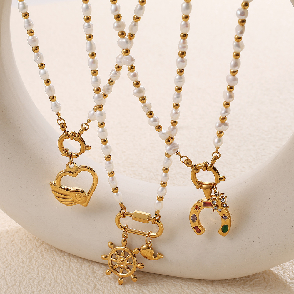 Daily Beads Stainless Steel Gold Color Pearl DIY Pendant Necklaces h5Picture4