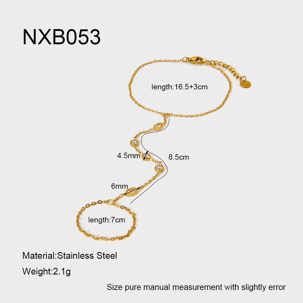 1 Piece Stainless Steel Gold Color Zircon Finger-connected Bracelet