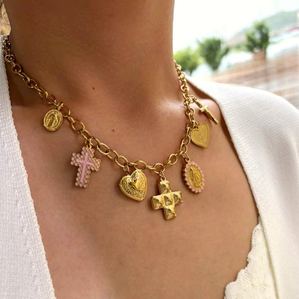 1 Stück Halskette mit Kreuzanhänger aus Edelstahl in Goldfarbe h5Bild4