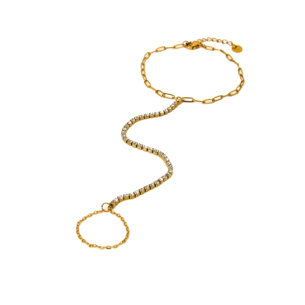 1 Piece Stainless Steel Gold Color Zircon Finger-connected Bracelet Picture5