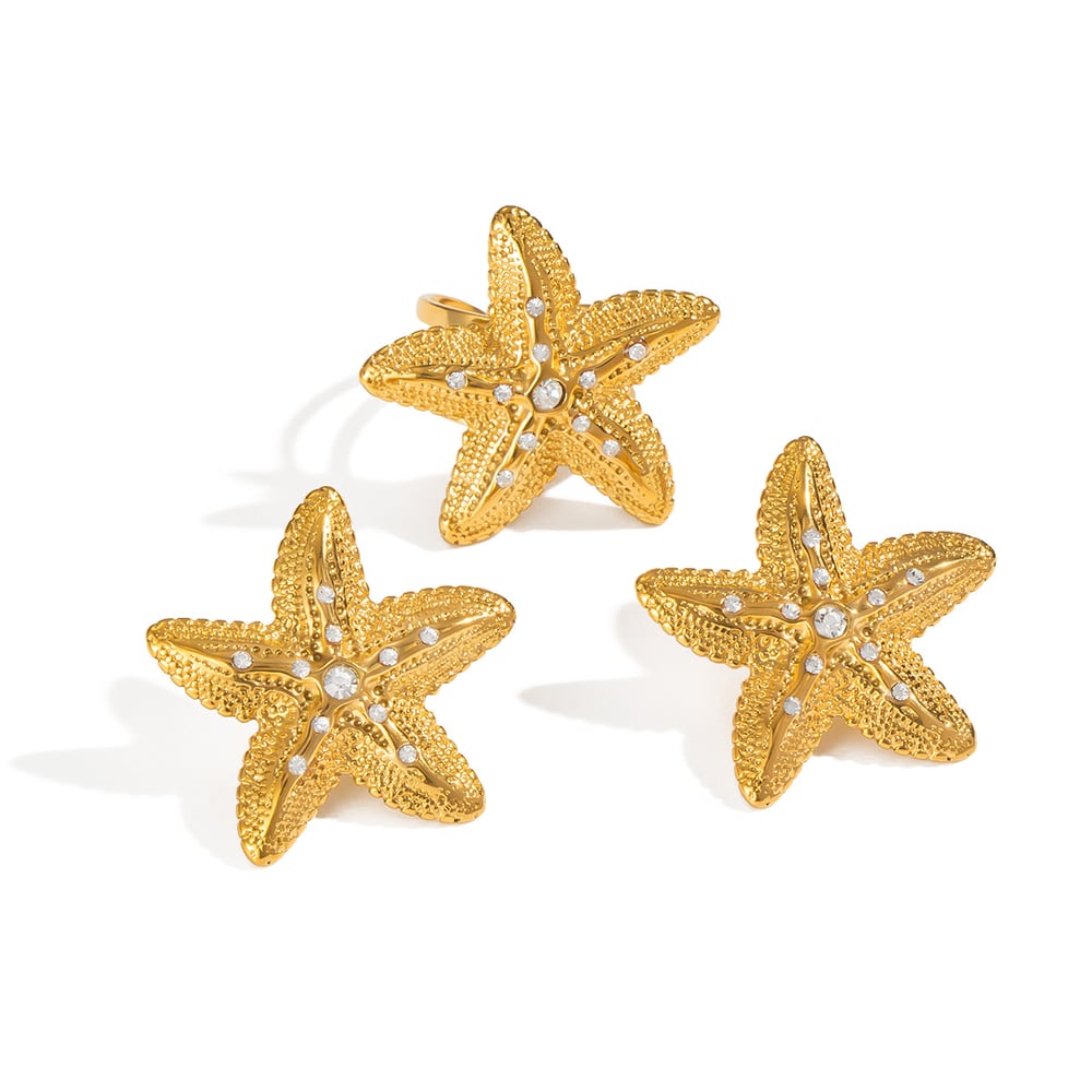 Starfish Stainless Steel Gold Color Earring Set h5Picture5