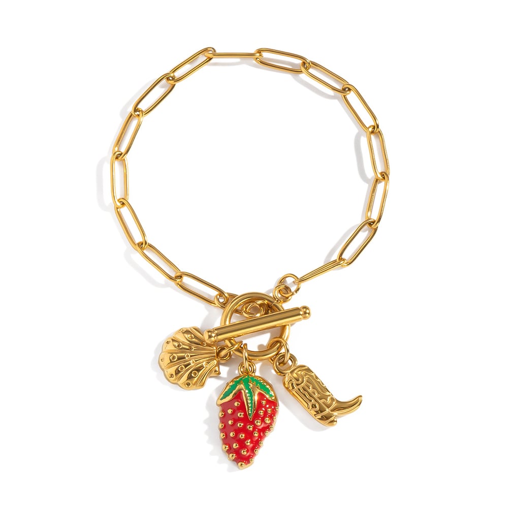 1 Piece Strawberry Stainless Steel Gold Color Charm Bracelet Picture5