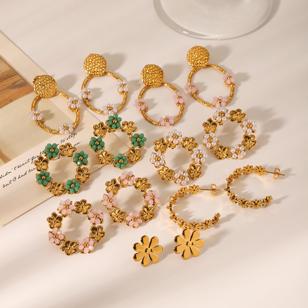 Einfache tägliche Blume Edelstahl Gold Farbe Damen Ohrstecker Bild7