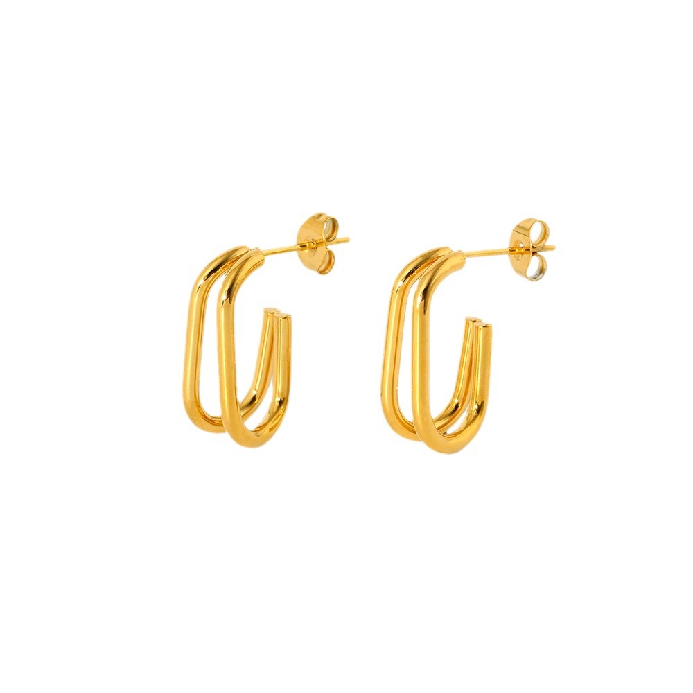 Daily Geometric Stainless Steel Gold Color Women's Stud Earrings h5Picture5