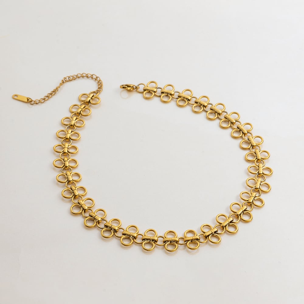 1 par de collares de cadena de acero inoxidable color dorado con  de trébol para mujer h5Imagen5