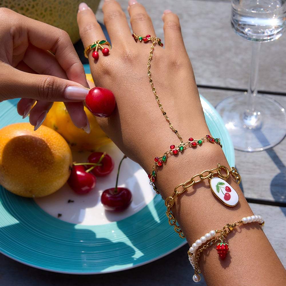 1 bracelet à breloques pour femme en acier inoxydable couleur or, motif fruits mignons et vifs h5Image3