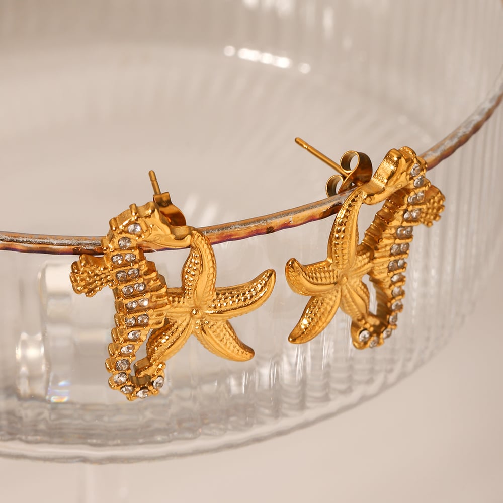 Einfache Tier Edelstahl Gold Farbe Zirkon frauen Stud Ohrringe Bild3