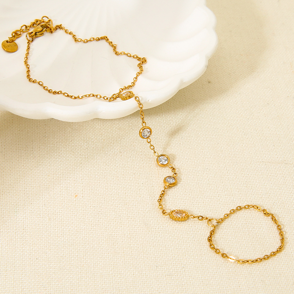 1 Piece Stainless Steel Gold Color Zircon Finger-connected Bracelet h5Picture2