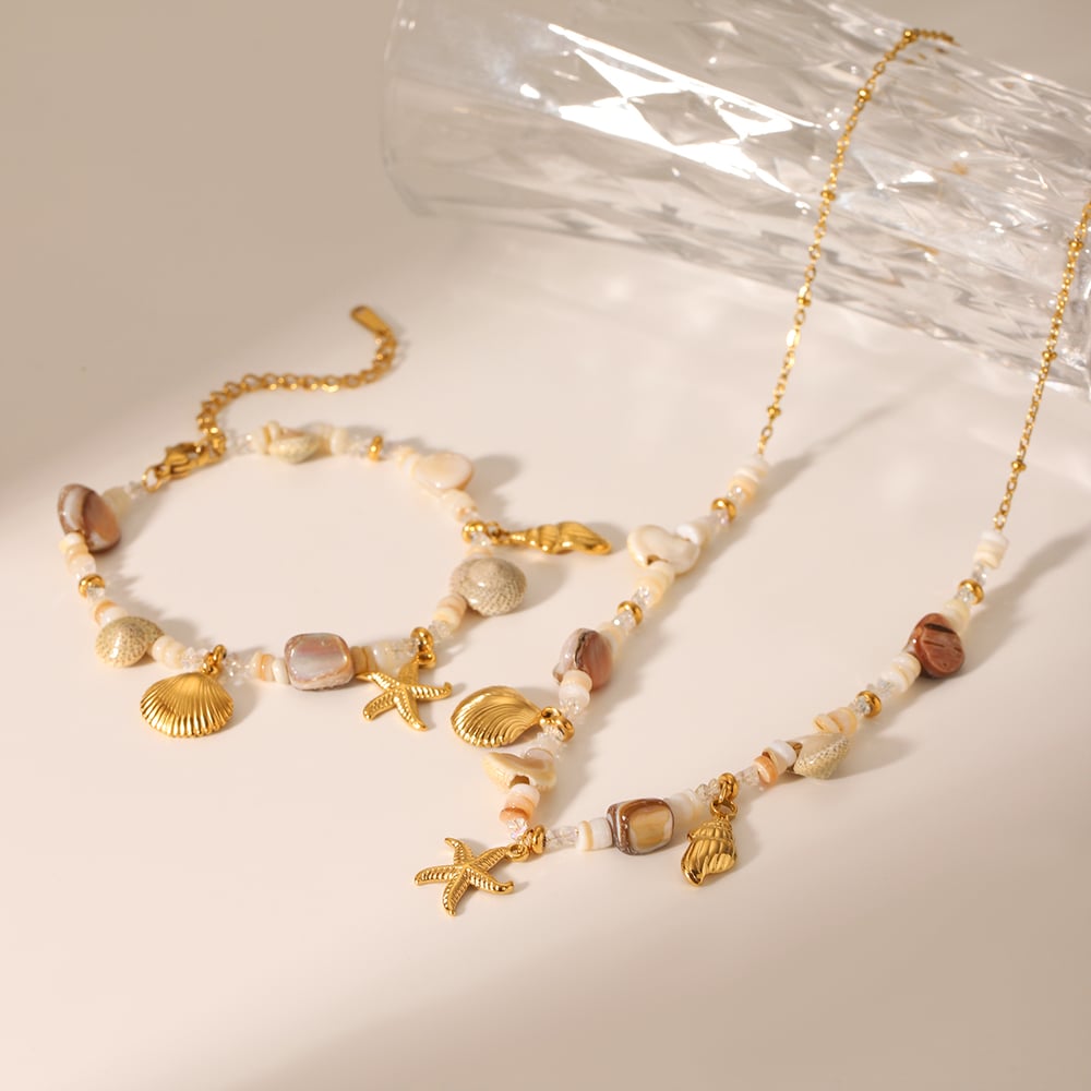 Einfache Urlaubsschildkröte Edelstahl Goldfarbene Muschel Damen Anhänger Halsketten Bild3