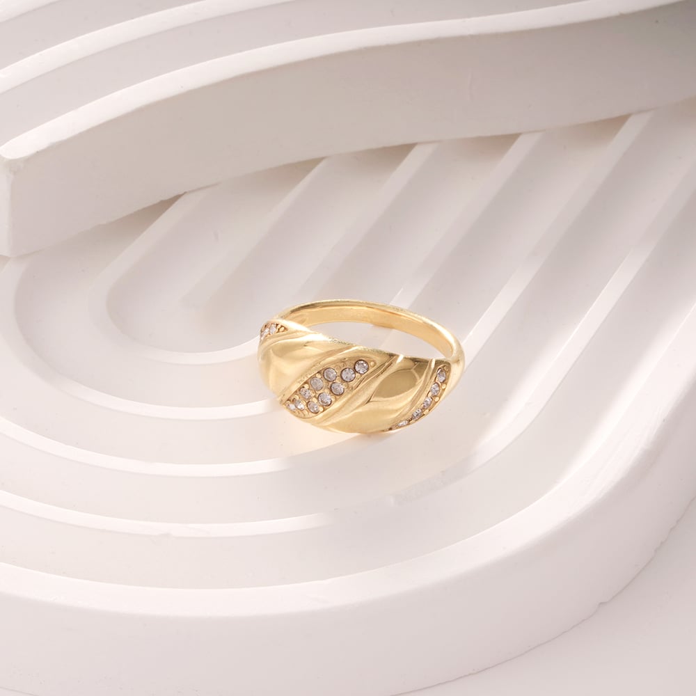 1 Piece Luxurious Series Elegant Twist Stainless Steel Gold Color Women's Gemstone Rings h5Picture4