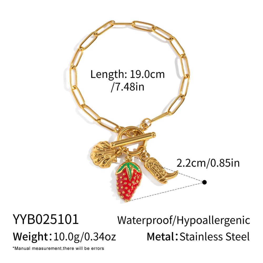 1 Piece Strawberry Stainless Steel Gold Color Charm Bracelet 