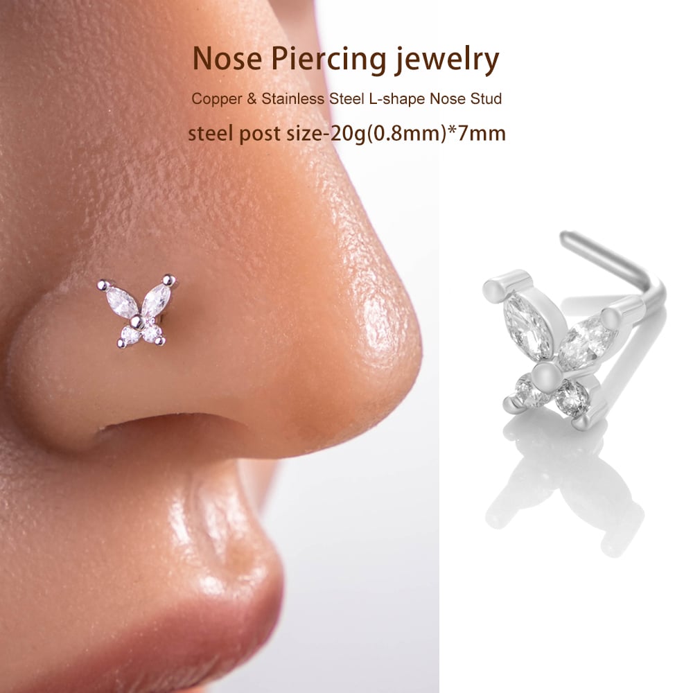 1 Piece Copper Gold Color Zircon  Nose Stud Picture5