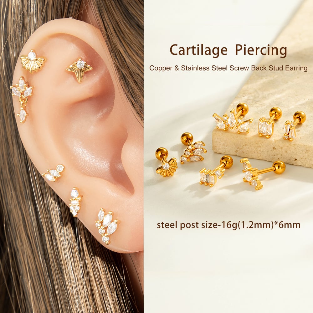 1 Piece Exquisite Copper Gold Color Zircon Women's Piercings Earrings Picture5