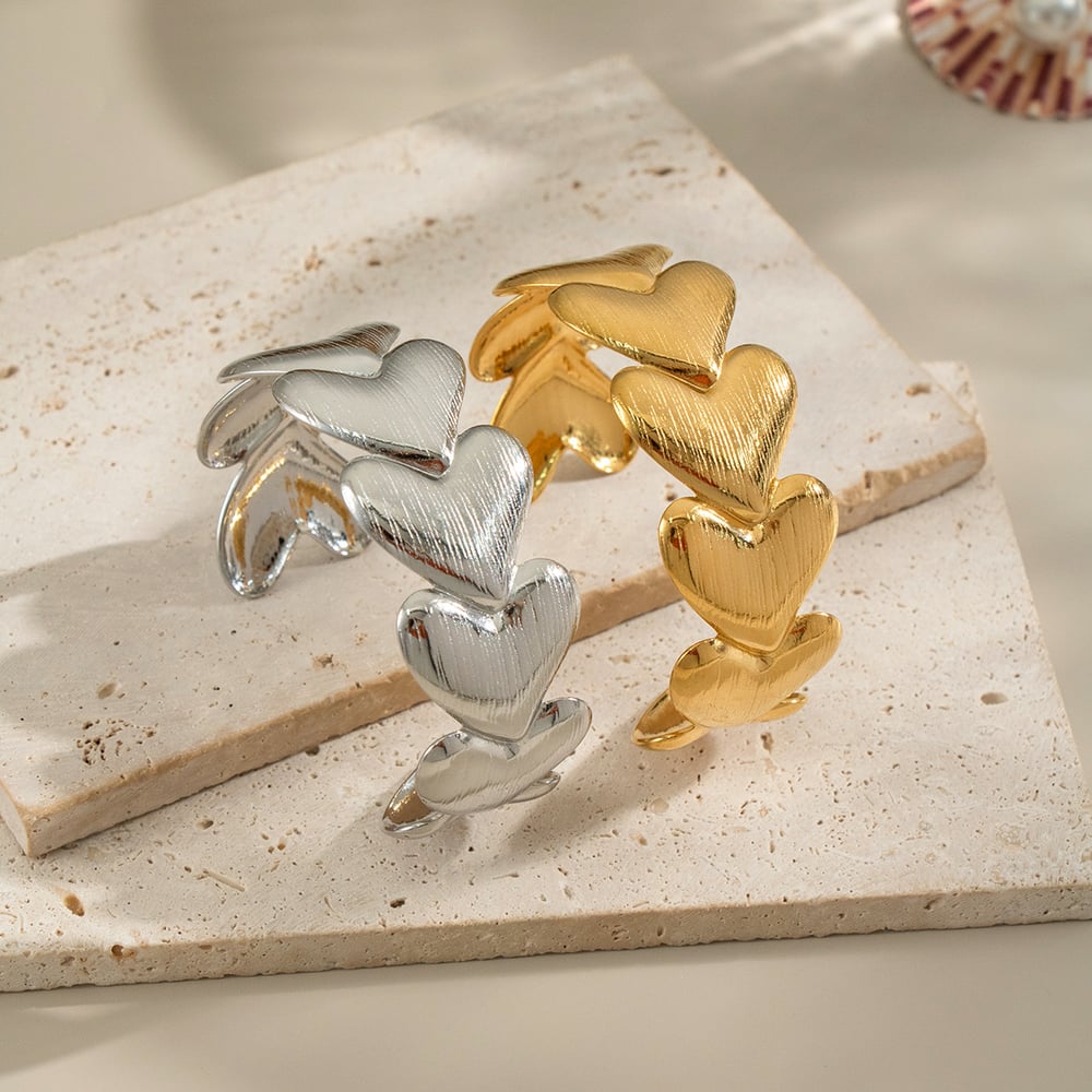 1 Piece Heart Stainless Steel Gold Color Cuff Bracelet h5Picture3