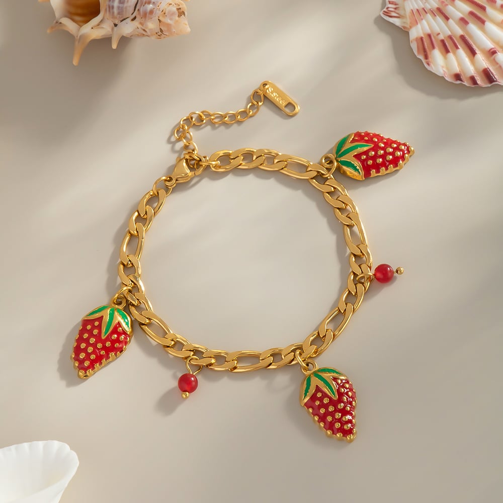 1 Piece Sweet Strawberry Stainless Steel Gold Color Pendant Necklaces h5Picture4