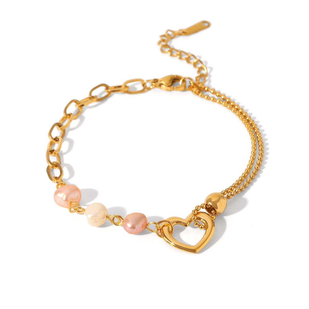 1 Paar Simple Series Sweet Heart Edelstahl Gold Farbe Naturstein Damen Kettenarmbänder 