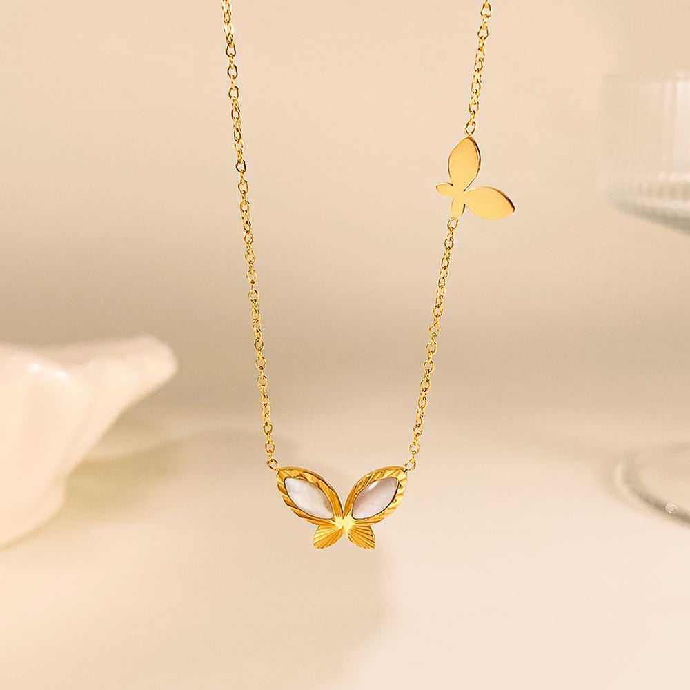 1 pezzo squisito ciondolo a forma di farfalla in acciaio inossidabile color oro da donna h5Immagine5